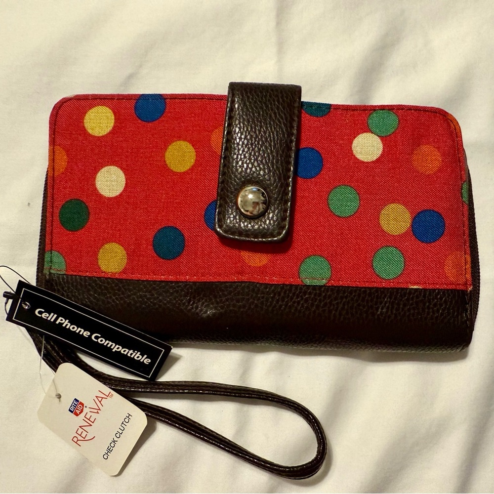NWT Colorful Polka Dot Wristlet Clutch